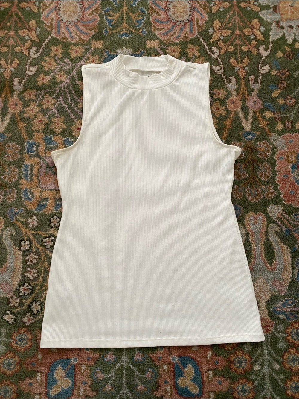 LOFT White Ribbed Mock Neck Tank